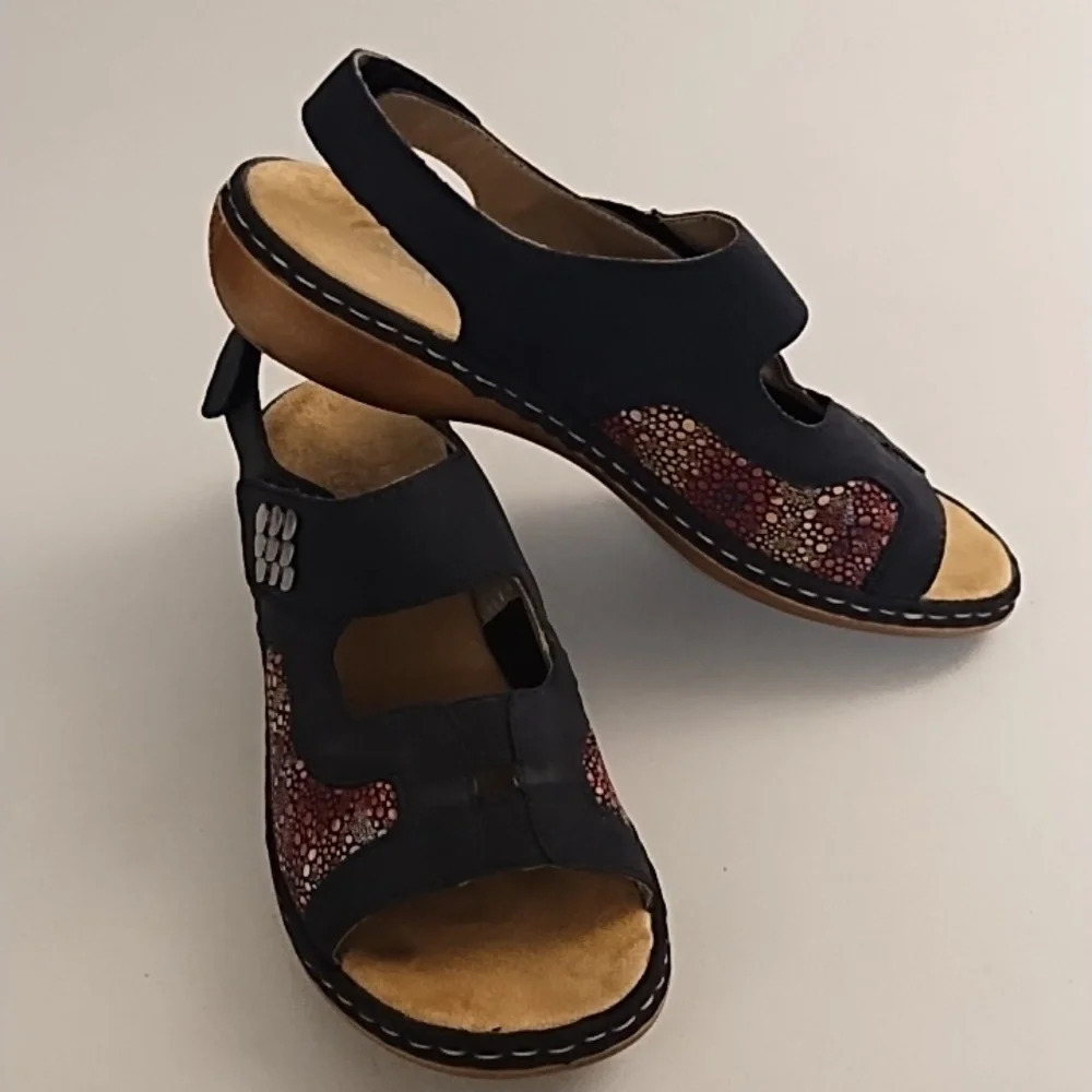 Rieker Navy Blue, Hook N' Loop Fashion & Comfort Walking Sandals